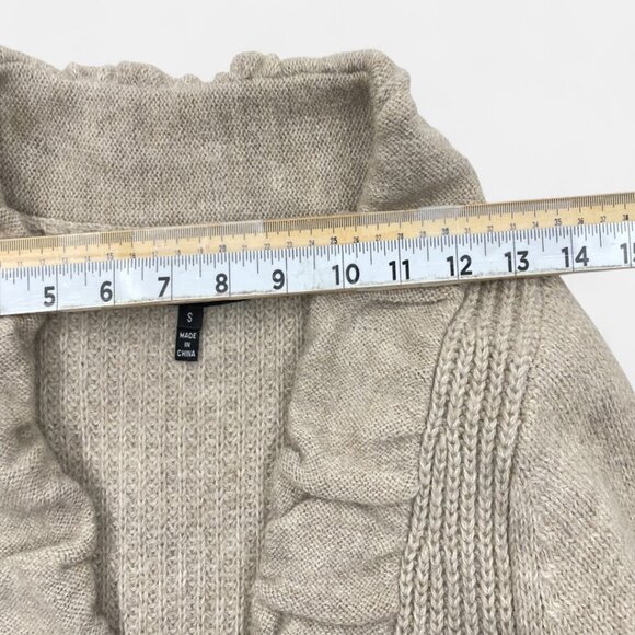 Robert Rodriguez Women's Wool Alpaca Oatmeal Beige Ruffle Cardigan Sweater Small - Picture 10 of 12